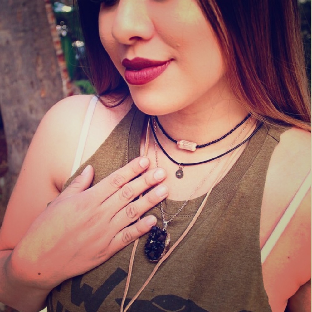 Black druzy gold plated necklace